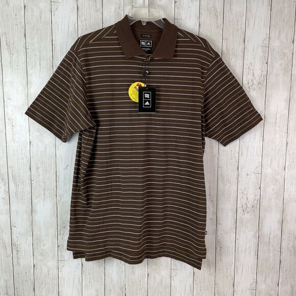 VTG Adidas Polo Shirt Men’s L 80s Two-Ply Brown Striped UPF 35+  NWT $75… - Picture 1 of 12